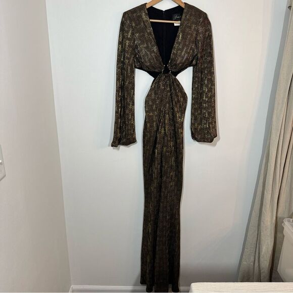 Johnathan Kayne 2884 Long Sleeve Metallic Printed Jumpsuit Size 4 - Picture 3 of 12